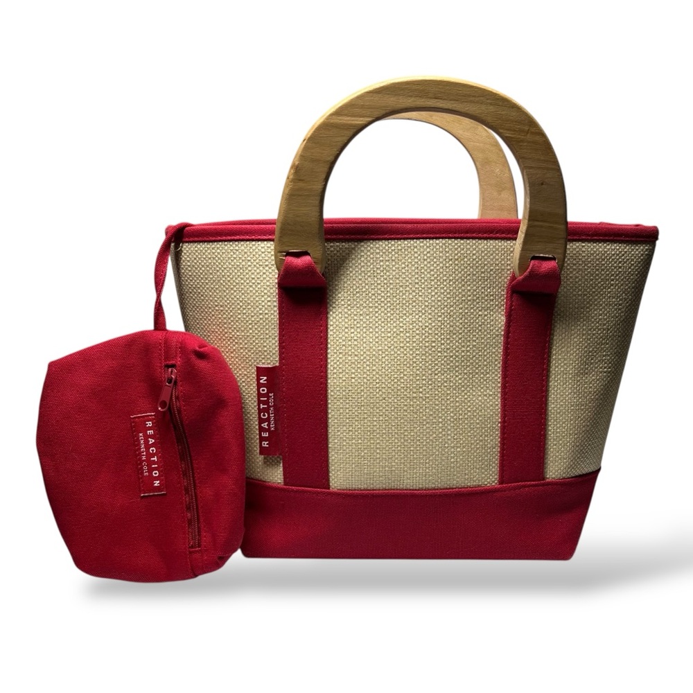 Vintage Y2K 2000s Kenneth Cole Reaction small canvas tote bag wooden handles
